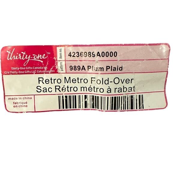 Thirty One ~ Purple Plaid Retro Metro Foldover Bag ~ convertible bag ~ multi use - Picture 10 of 10